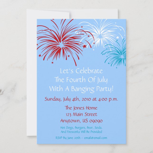 4th Of July Invitation (Star Spangled Fireworks) (Front)
