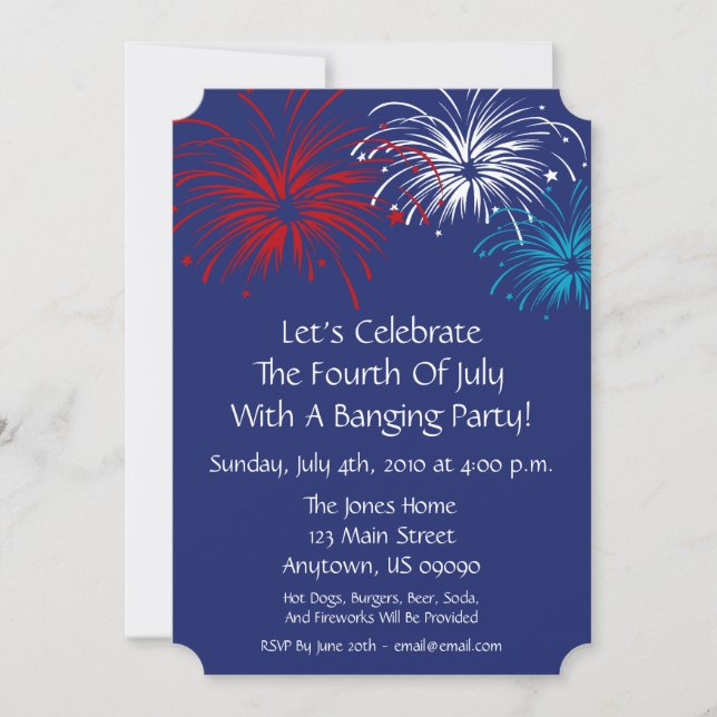 4th Of July Invitation (Star Spangled Fireworks) (Front)