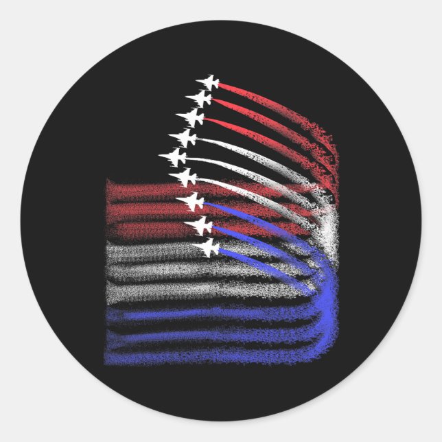 4th Of July Jet American Flag Patriotic Usa For Me Classic Round Sticker (Front)