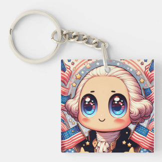 4th of July Kawaii George Washington Key Ring