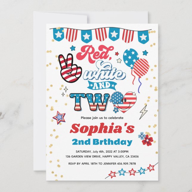 4th of July Kid 2nd Birthday Party Smile Face Invitation (Front)