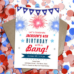4th of July Kids Summer Firework Birthday Invitation