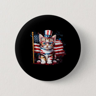 4th Of July Kitty Cat American Flag America Usa Ca 6 Cm Round Badge