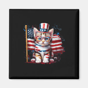 4th Of July Kitty Cat American Flag America Usa Ca Magnet
