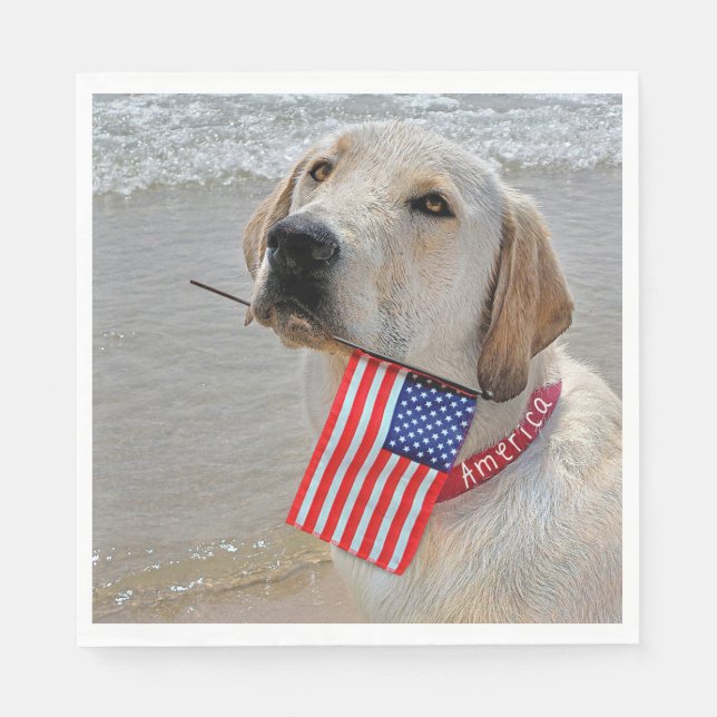 4th of July Labrador Retriever with Flag Napkin (Front)