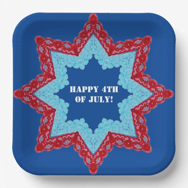 4th of July Lace Red White Blue  Paper Plate (Front)
