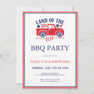 4th of July Land Of Free BQ Party Invite