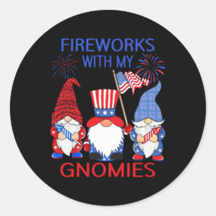 4th Of July Leopard Gnomes Firework American Usa W Classic Round Sticker