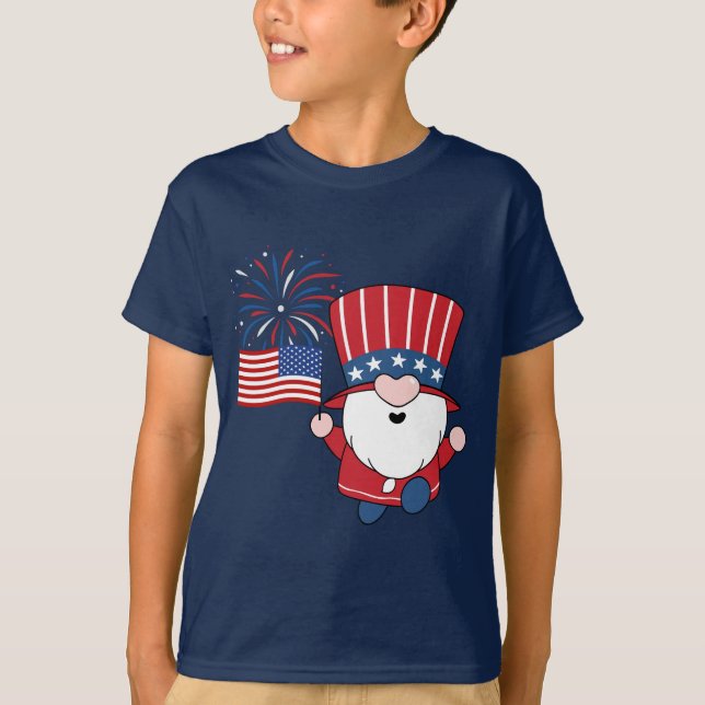 4th of July Leprechaun and American Flag T-Shirt (Front)