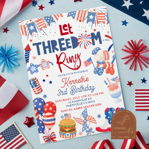 4th of July Let the Threedom Ring Birthday Invitation
