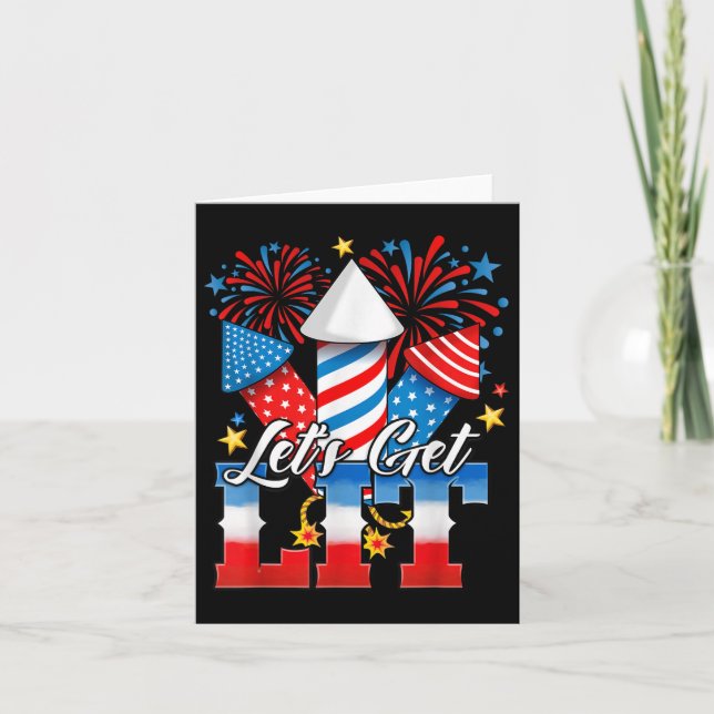 4th Of July Lets Get Lit Fireworks Funny Patriotic Card (Front)