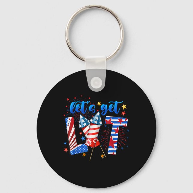 4th Of July Lets Get Lit Fireworks Funny Patriotic Key Ring (Front)