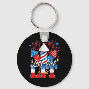 4th Of July Lets Get Lit Fireworks Funny Patriotic Key Ring