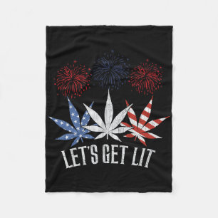 4th Of July Let's Get Lit Weed American Flag Fleece Blanket