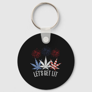 4th Of July Let's Get Lit Weed American Flag Key Ring