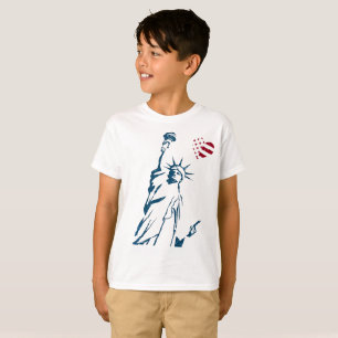 4th of July Liberty Statue Heart US Flag T-Shirt