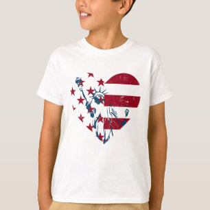 4th of July Liberty Statue Heart US Flag T-Shirt