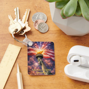 4th of July Liberty Torch Fireworks USA 250th Key Ring