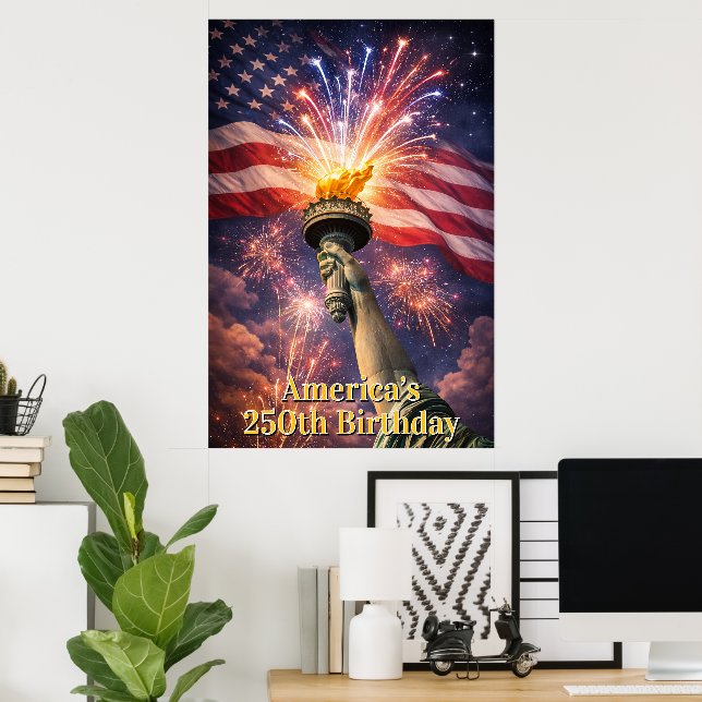 4th of July Liberty Torch Fireworks USA 250th Poster (Home Office)