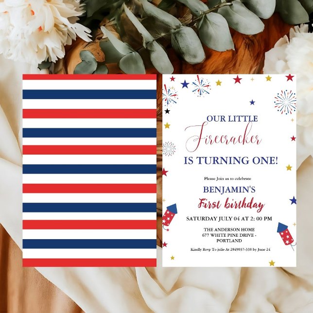4th of July Little Firecracker 1st Birthday  Invitation (Creator Uploaded)