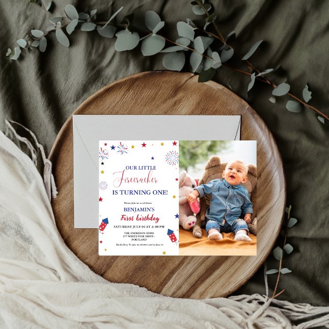 4th of July Little Firecracker 1st Birthday  Invitation (Creator Uploaded)