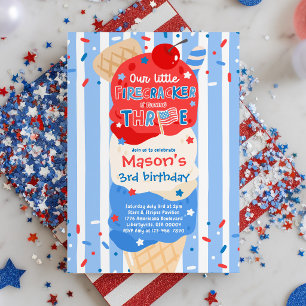 4th Of July Little Firecracker 3rd Birthday Party Invitation