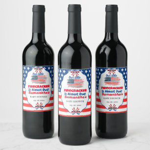 4th of july little firecracker baby shower wine label