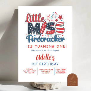 4th of July Little Miss Firecracker first birthday Invitation