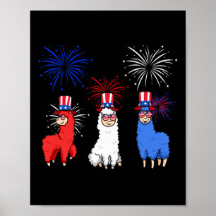 4th Of July Llama Party American Llamas Holiday Fi Poster