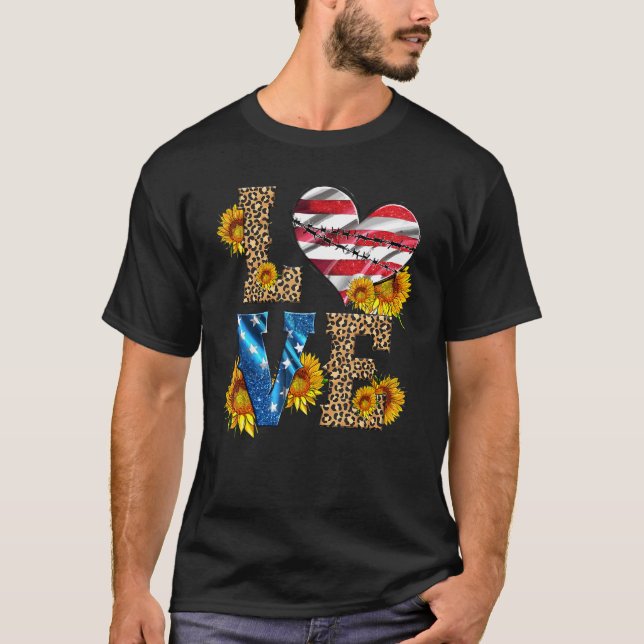 4th Of July Love Heart Leopard Patriotic USA Ameri T-Shirt (Front)