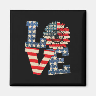 4th Of July Love Sunflower Patriotic American Flag Magnet