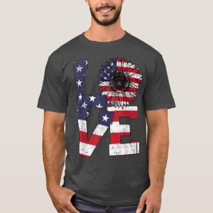 4th Of July Love Sunflower Patriotic American Flag T-Shirt