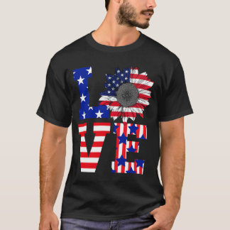 4th Of July Love Sunflower Patriotic American Flag T-Shirt