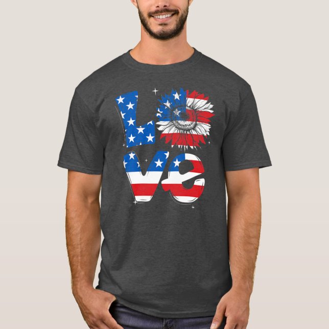 4Th Of July Love Sunflower Patriotic American T-Shirt (Front)