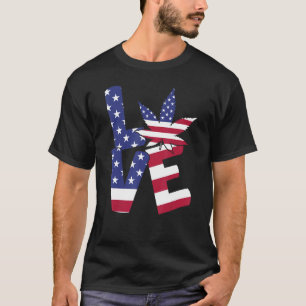 4th Of July Love Weed Patriotic American Flag T-Shirt