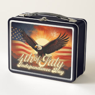 4th of July – Majestic Eagle & Fireworks Tribute🦅 Metal Lunch Box