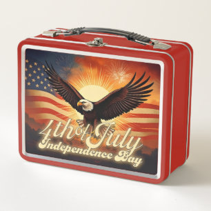 4th of July – Majestic Eagle & Fireworks Tribute🦅 Metal Lunch Box