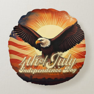 4th of July – Majestic Eagle & Fireworks Tribute🦅 Round Cushion