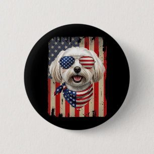 4th of July Maltese Dog AAAmerican Flag USA 6 Cm Round Badge