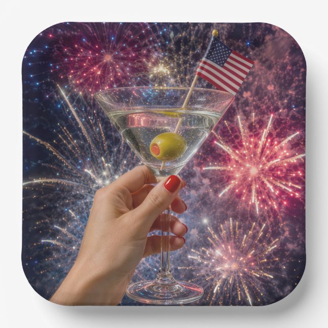4th of July Martini Toast Paper Plate (Front)