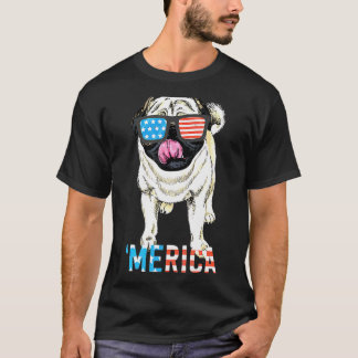 4th Of July Men Women Kids Merica Pug Usa Flag Dog T-Shirt