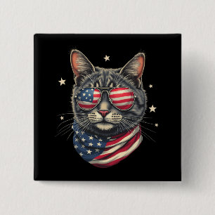 4th of July Meowica American Flag Cat 15 Cm Square Badge
