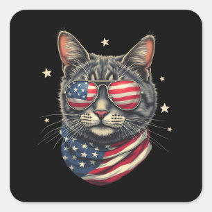 4th of July Meowica American Flag Cat Square Sticker