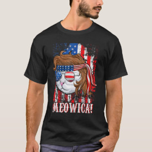 4th Of July Meowica American Flag Patriotic Cat M T-Shirt