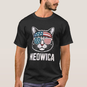 4th of July Meowica Funny Cat American Flag USA T-Shirt