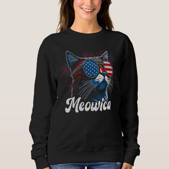 4th of July Meowica Kitty Ca Sunglasses American F Sweatshirt (Front)