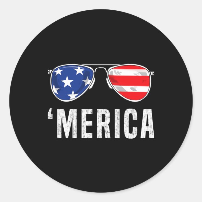 4th Of July Merica American Flag Sunglasses Boys G Classic Round Sticker (Front)