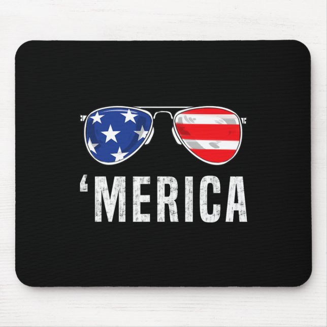 4th Of July Merica American Flag Sunglasses Boys G Mouse Pad (Front)