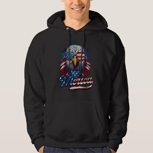 4th of July Merica Eagle USA Flag American Indepen Hoodie (Front)