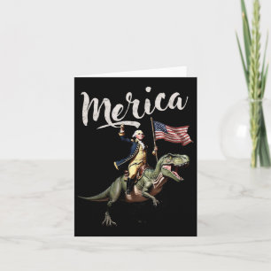 4th Of July Merica George Washington Riding A Dino Card